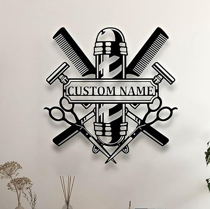 Custom Barber Shop Metal Wall Art With LED Light