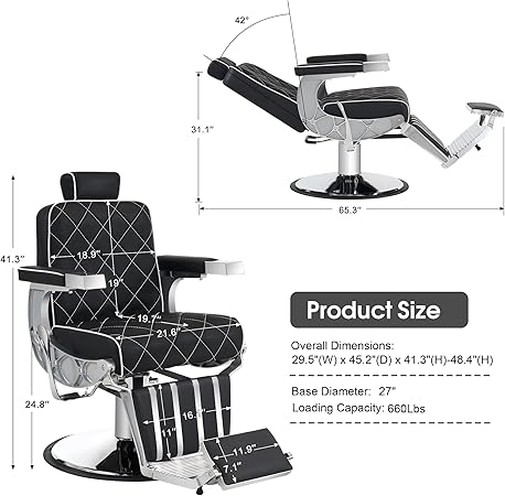 Classic Barber Chair, Professional 660lbs